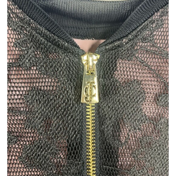Juicy Couture Size 8 Black Floral Lace Dress Short Sleeve Back Zipper Pink Lined - Picture 5 of 7